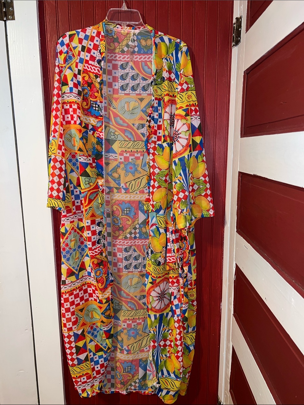 Vibrant Multi-Color Floral Patchwork Kimono Swim Cover XS